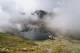 Balea Lake cabin shrouded in autumn clouds