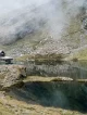 Balea Lake cabin shrouded in autumn clouds