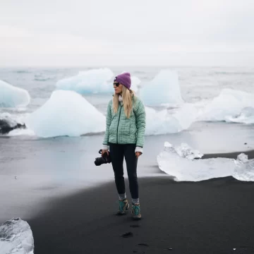 Standing between icebergs at Diamond Beach, Iceland