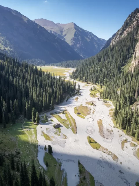 Drone view of Karakol Gorge, Kyrgyzstan