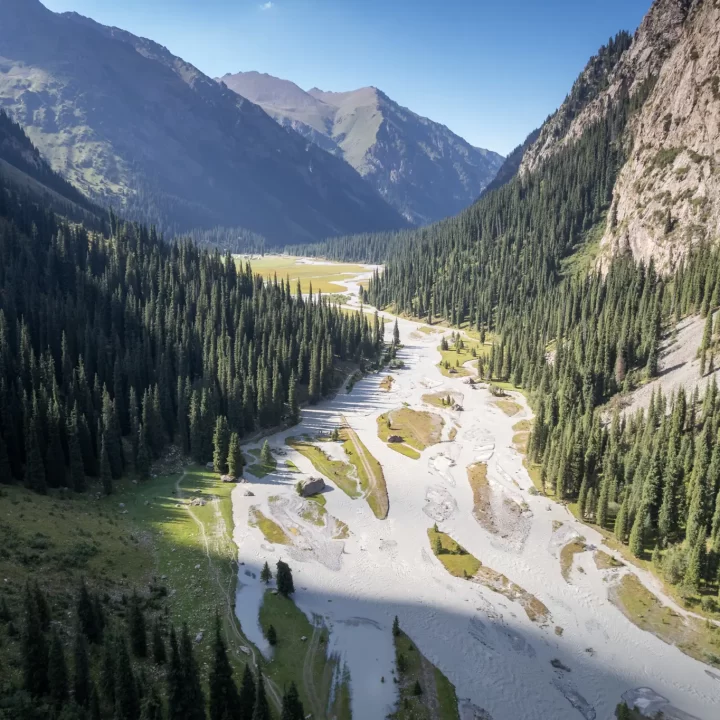 Drone view of Karakol Gorge, Kyrgyzstan