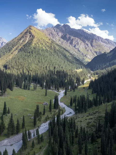 Drone view of Karakol Gorge, Kyrgyzstan