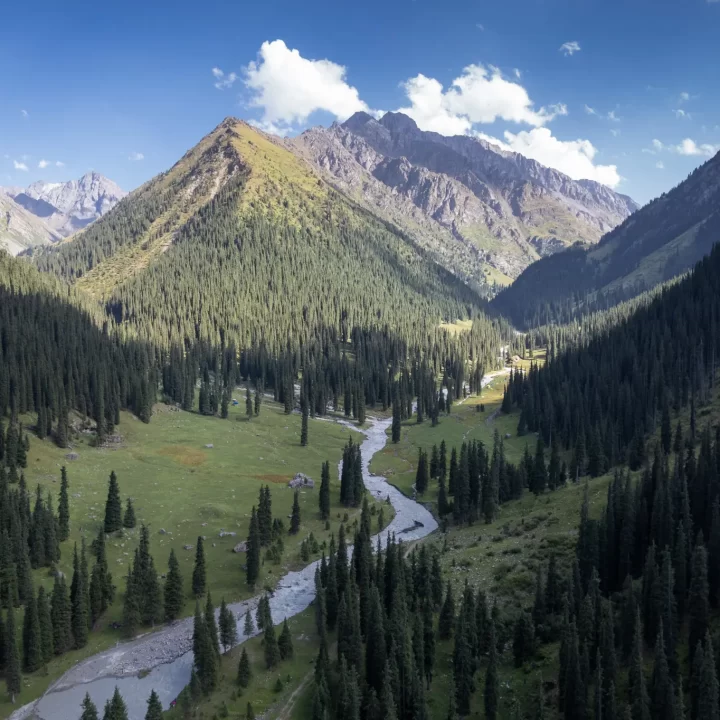 Drone view of Karakol Gorge, Kyrgyzstan